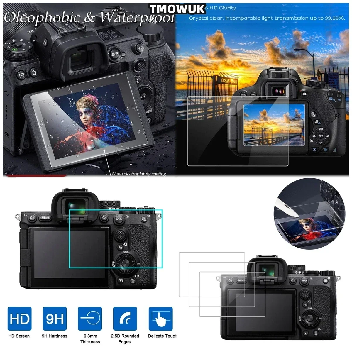 

For SONY A7RII A7RIII A7R4 A7R4A A7SMII A7RMII A7MII A7MIII, HD Clear Screen Protector, 9H Tempered Glass Guard