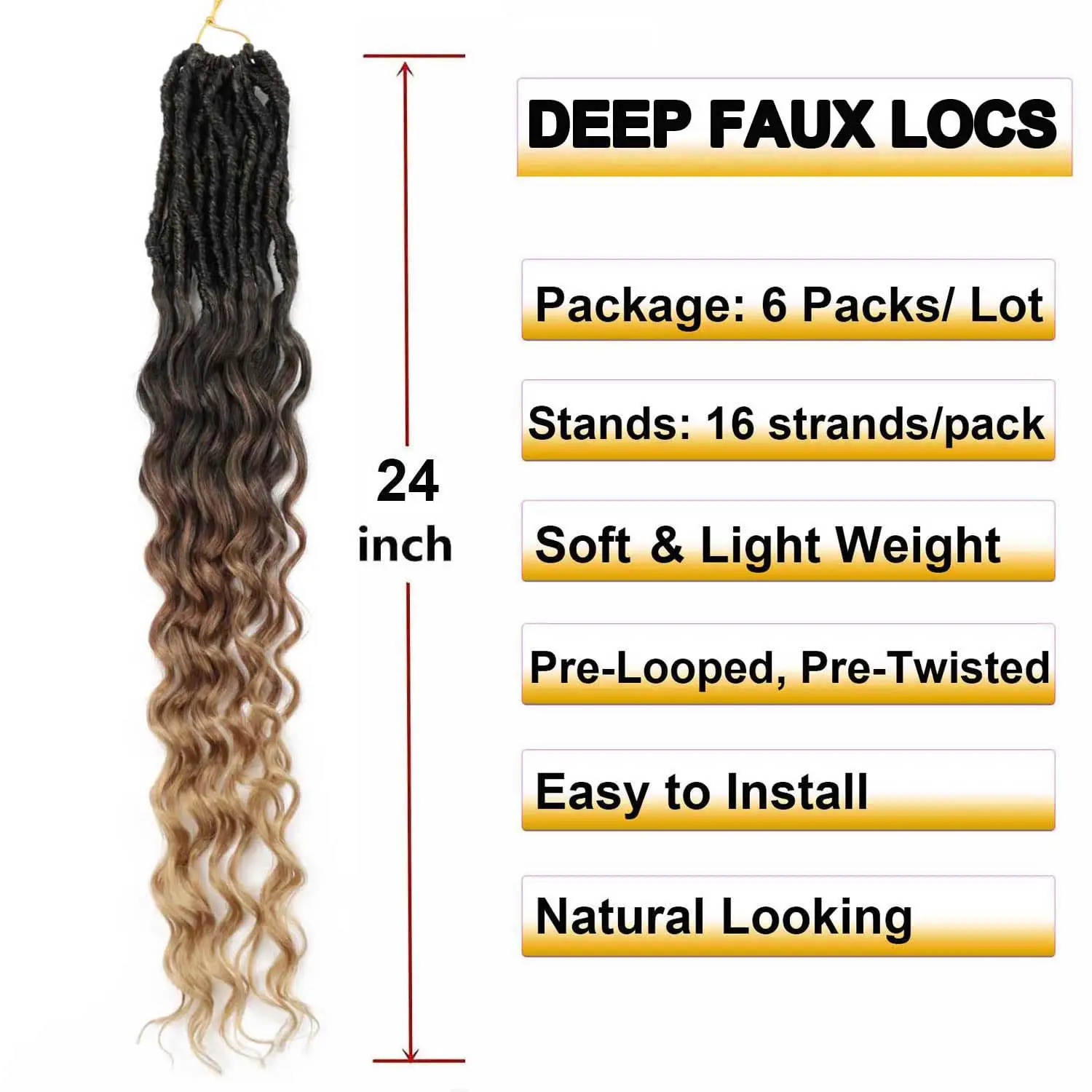 Deep Faux Locs Crochet Hair Soft Goddess Locs Crochet Braids 24 Inch synthetic Deep Wave Locs (24 Inch, 1B/30/27)