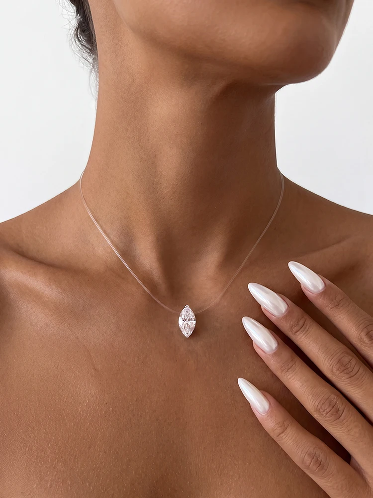 1CT Moissanit-Diamant, klassische Marquise-Halskette mit Angelschnur-Design für Damen, Hochwertiger Modeschmuck für Jubiläen und Partys – Detail 3