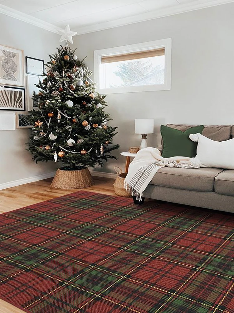 

Christmas American Plaid Living Room Carpet Comfortable Easy Care Kitchen Entryway Bedroom Carpets Home Decor Holiday Area Rug