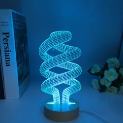 DNA 3D Desk Lamp LED Visual Abstract Digital Modeling Atmosphere Decor Holiday Gift Touch Switch 7 Colors Wooden Night Light