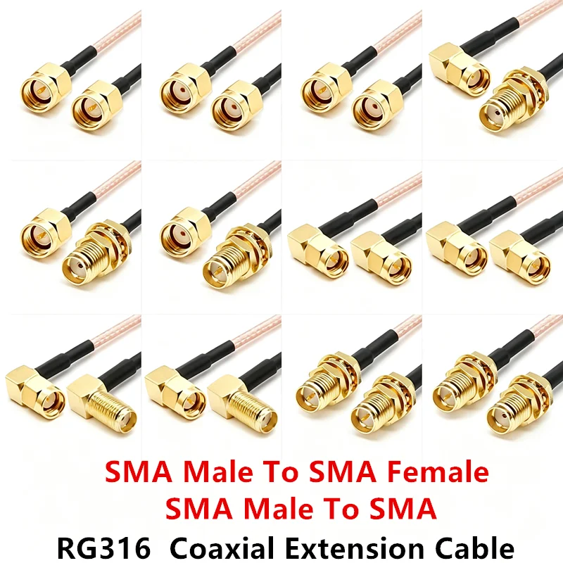 SMA Male to SMA Female/Male Nut Bulkhead Connector RG316 Coaxial Extension Cable RF Jumper Pigtail 5CM-3M for RF Applications