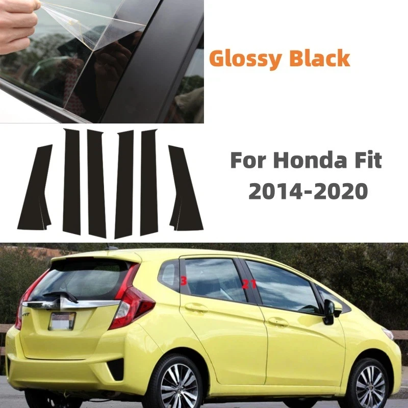 

For Honda Fit Honda Jazz Fit Shuttle 2004-2024 6pcs Black Center Column Window Trim Covers B C-Pillar Stickers Accessories