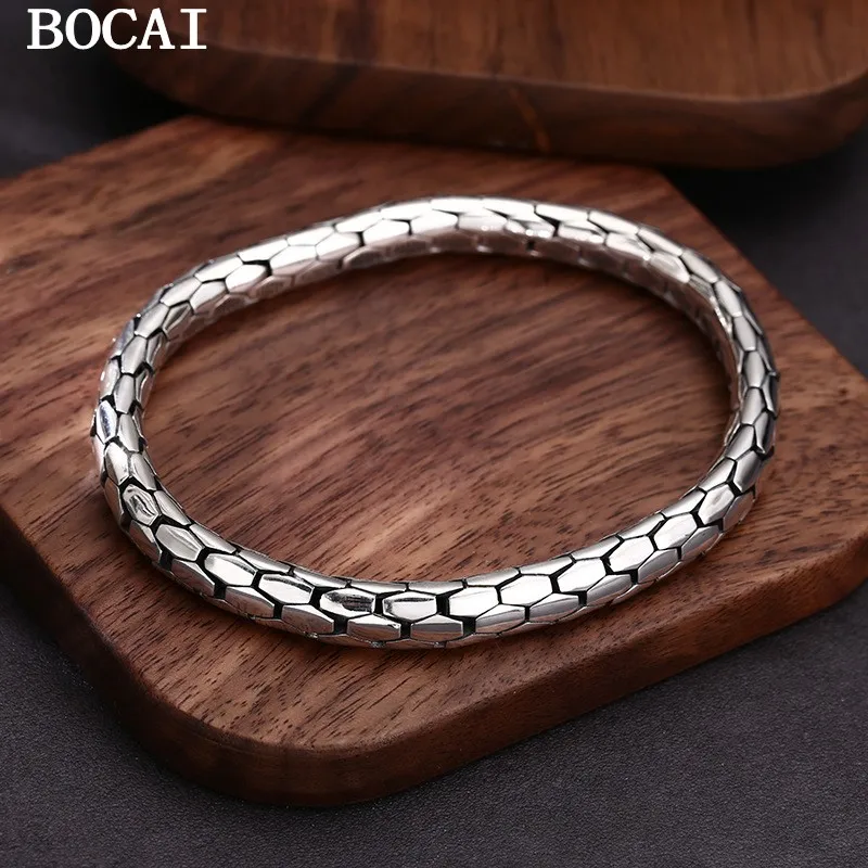 

BOCAI S925 Серебряный персонализированный мужской браслет в стиле ретро-панк-змеевик