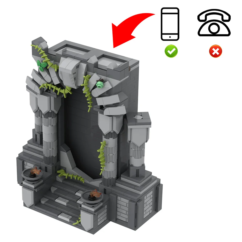 MOC Forgotten Portal Bricks Modell Ein Telefon Animierter Gelände Mysteriöses Magic Gate Explore Find New World Bausteine Spielzeug Geschenk