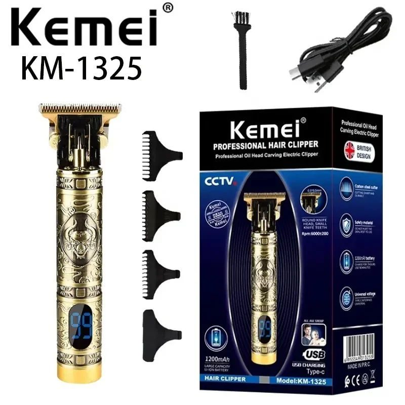 

Usb Charging Carbon Steel Cutter Head Clippers Kemei KM-1325 LCD Rechargeable Carving Hair Cutting Trimmers