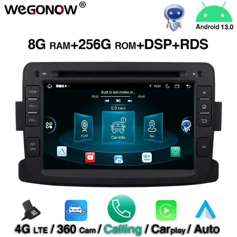 360 camera DSP HD IPS Android 13.0 8GB+256GB ROM Car DVD Player GPS Map RDS Radio wifi 4G LTE BT5.0 For Renault Duster 2012 2013