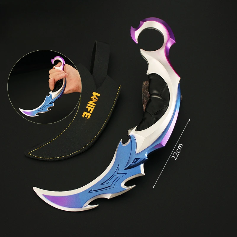 발로란트 챔피언 2021 프라임 2.0 리버 Karambit 게임 주변기기, 풀 메탈 공예 무기 모델, 클로 나이프 소년 장난감, 16cm, 22cm