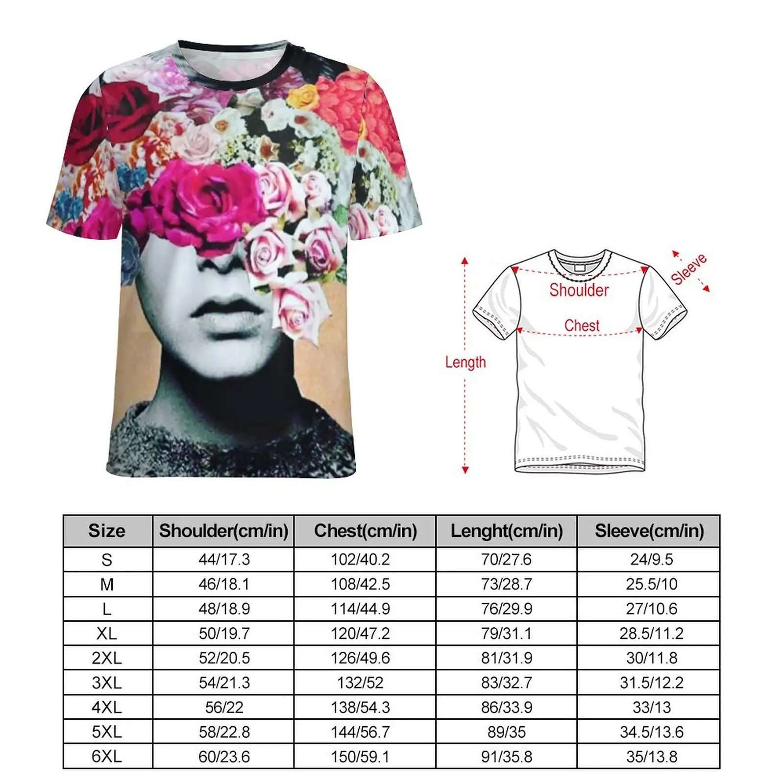 Women Head With Flowers T-Shirt The Hidden Woman Vintage T Shirts Short Sleeve Tshirt Hot Sale Beach Basic Oversized Tees