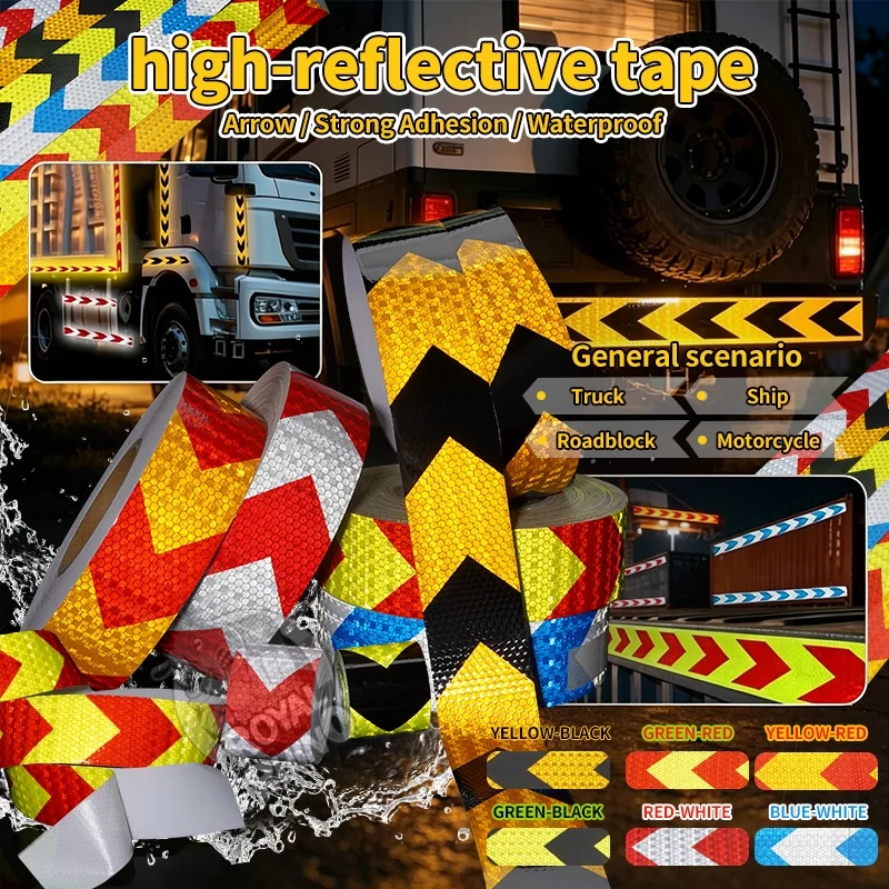 Arrow Self-Adhesive Waterproof Warning Tape Strips Reflective Tapes Outdoor Eye-Catching Adhesive Film For Car Bike Helmet Moto