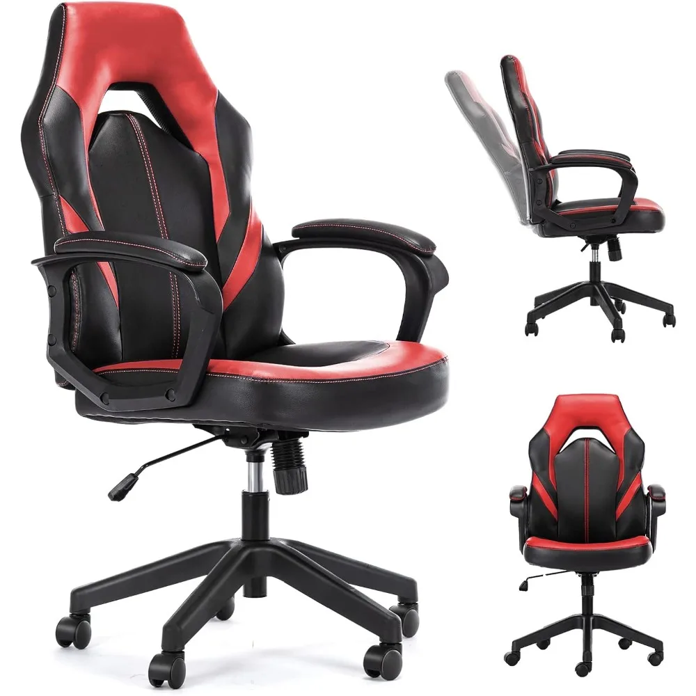

Ergonomic Computer Gaming Chair – PU Leather Desk with Lumbar Support, Swivel Office Executive Padded Armrest and Seat Cushion