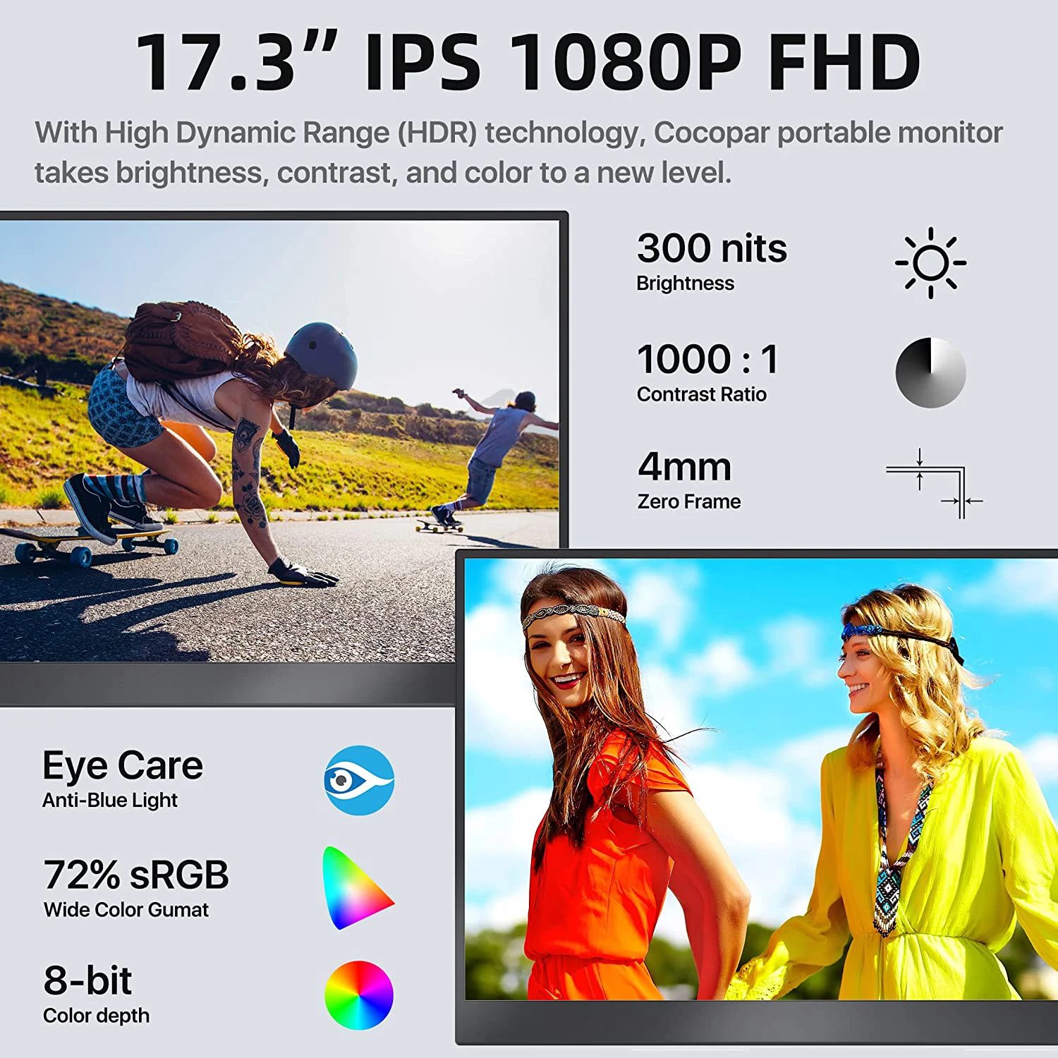Monitor portátil lcd montável na parede HD 1080P ou 17,3 polegadas com porta HD MI tipo C para expandir tela de laptop de PC móvel