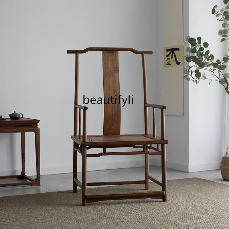 Offical Hat Chair Solid Wood New Chinese Retro Tea Chair North Living Room Sun Tanning Walnut Antique Chair