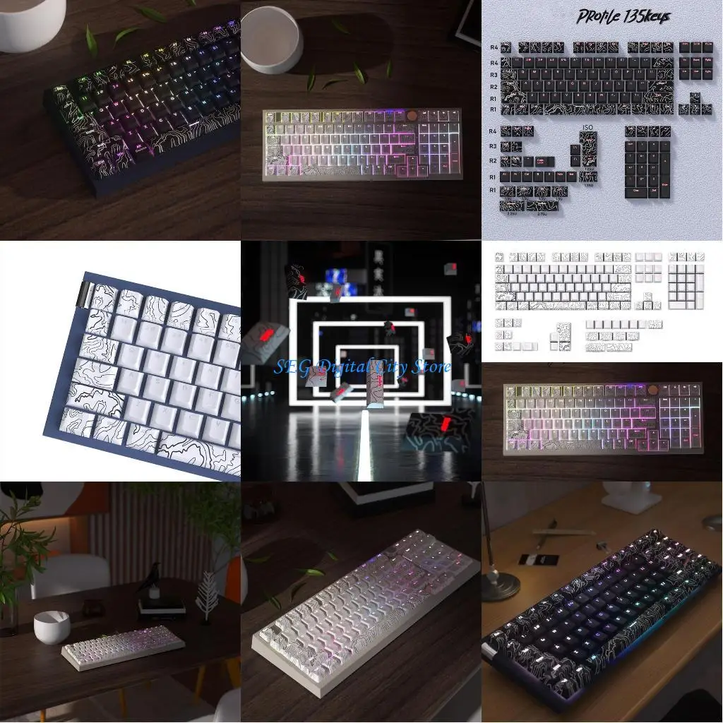 

U75B 135Pieces Double Shot Keycaps Line Pattern with Backlit PBT Keycaps Set for Mechanical Keyboards