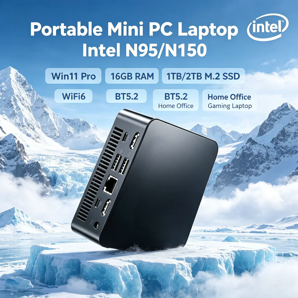 

Portable Mini PC Laptop Intel N95/N150 Win11 Pro 16GB RAM 1TB/2TB M.2 SSD WiFi6 BT5.2 Home Office Gaming Laptop