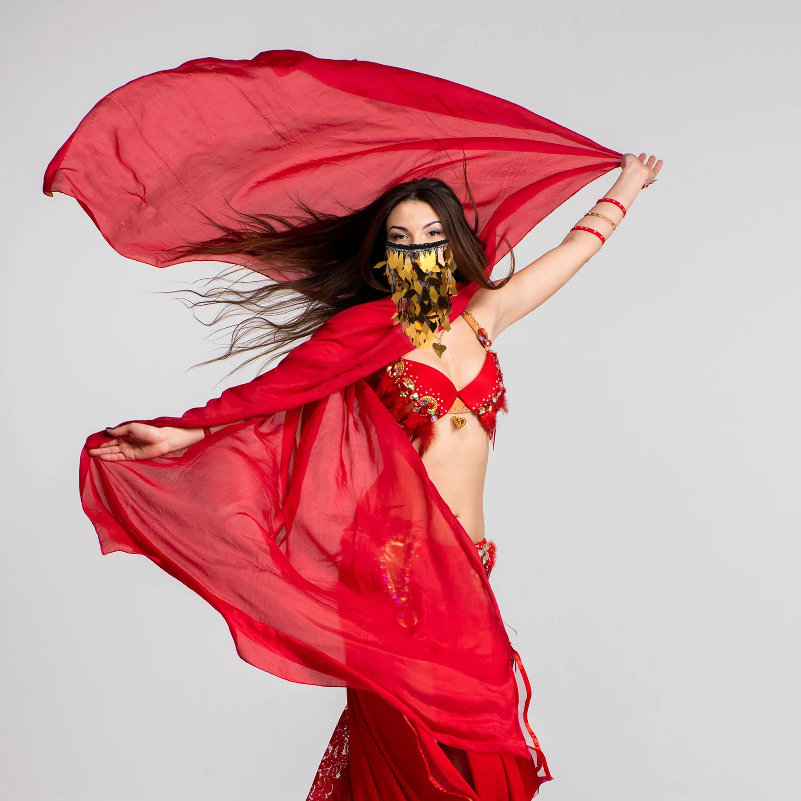 

Shimmering Belly Dance Veil Stylish Half Face Scarf for Cosplay Halloween Costume Accessory Dancer Performance Props