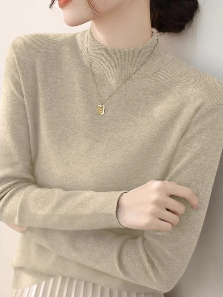 

AOSSVIAO водолазка женский свитер 2025 модные эластичные топы женские однотонные вязаные пуловеры с длинным рукавом базовый слой свитер