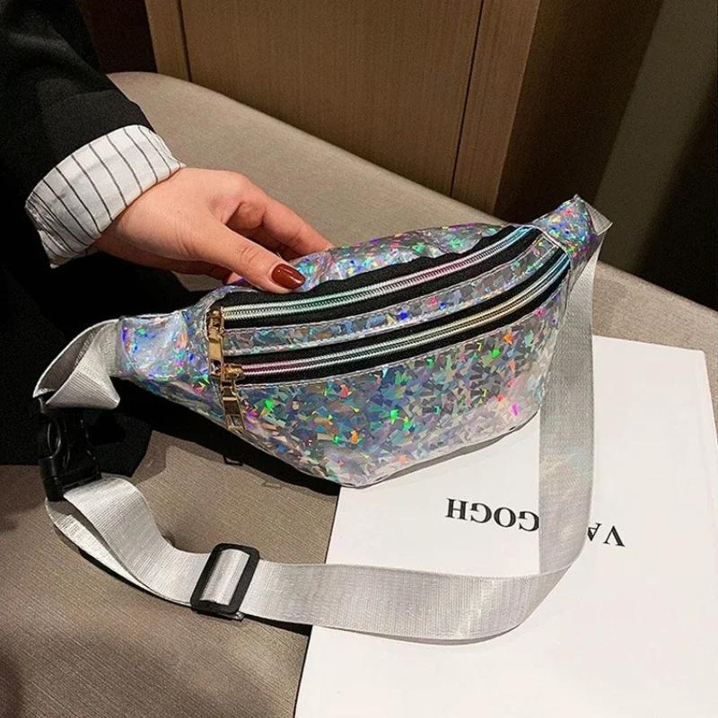 New Holographic Fanny Pack Hologram Waist Bag Laser PU Beach Travel Banana Hip Bum Zip Women Purse Belt Bags Girl Chest Bags