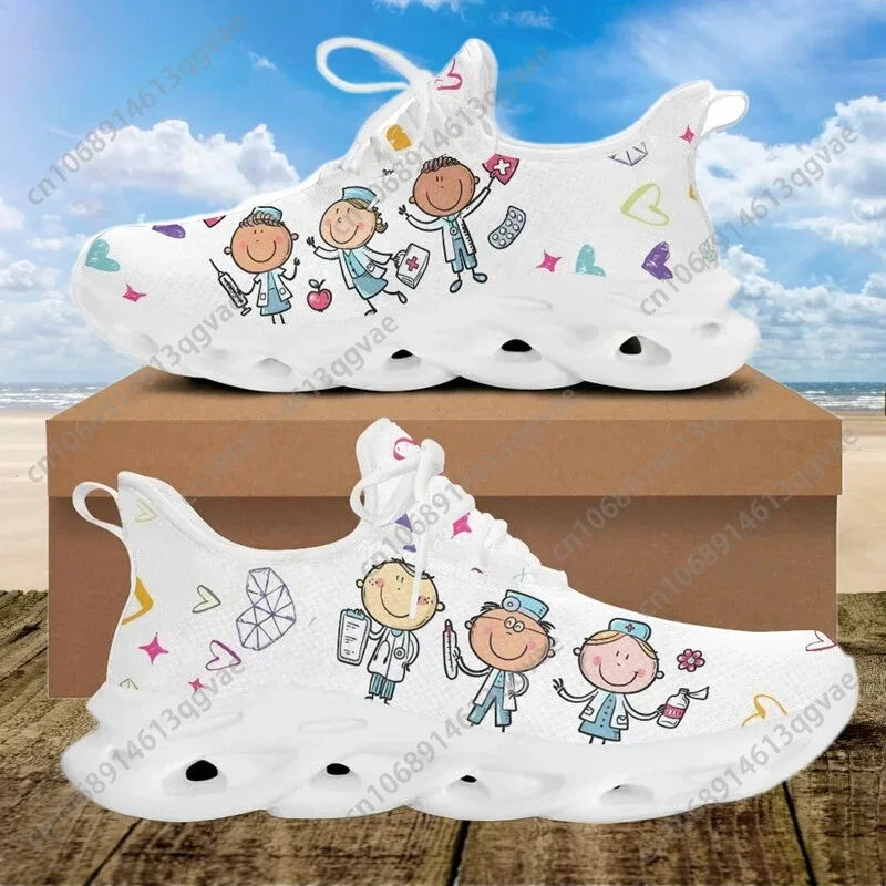 Cartoon Doctor Nurse Shoes For Women Female Flats Shoes Running Sneakers Light Mesh Ladies Footwear Chaussure Femme