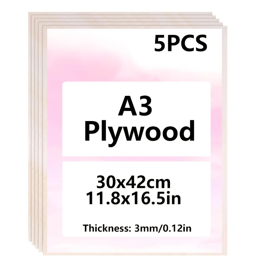 Paquete de 5/10 madera contrachapada A3 420 x 297 x 3 mm Adecuado para pirograbado, corte por láser, grabado CNC, proceso de huecos, tamaño A3
