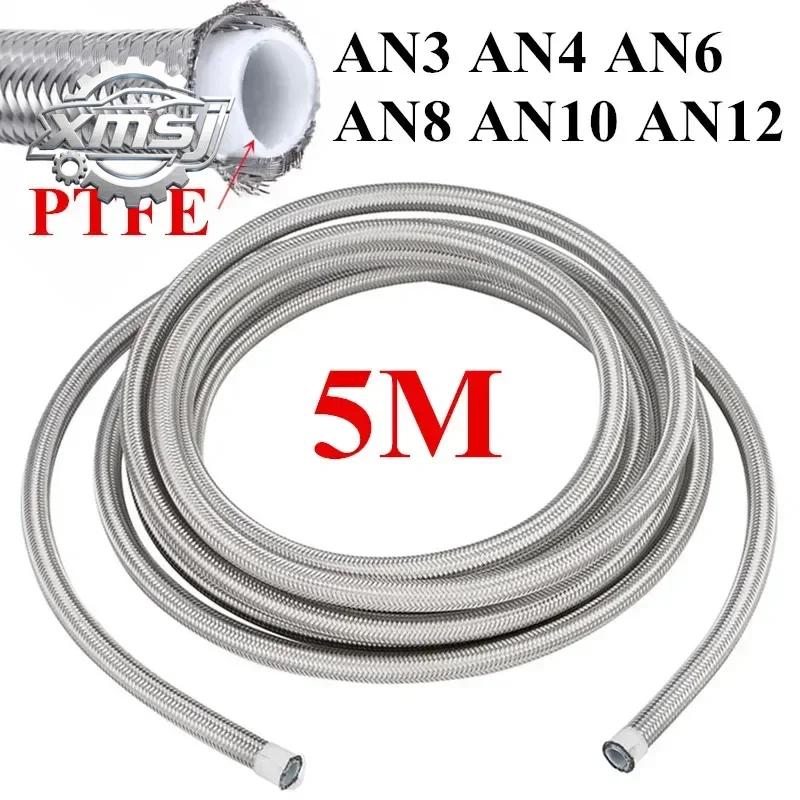 

Manguera carreras Universal AN3 AN4 AN6 AN8 AN10 AN12, 5 metros, manguera freno PTFE trenzada acero inoxidable 304, tubo enf