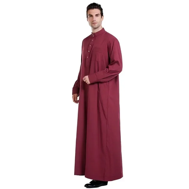 Muslim Men Jubba Thobe Arabic Islamic Clothing Long Dress Saudi Arabia Robe Abaya Dubai Loose Blouse Kaftan Stand Collar Abayas