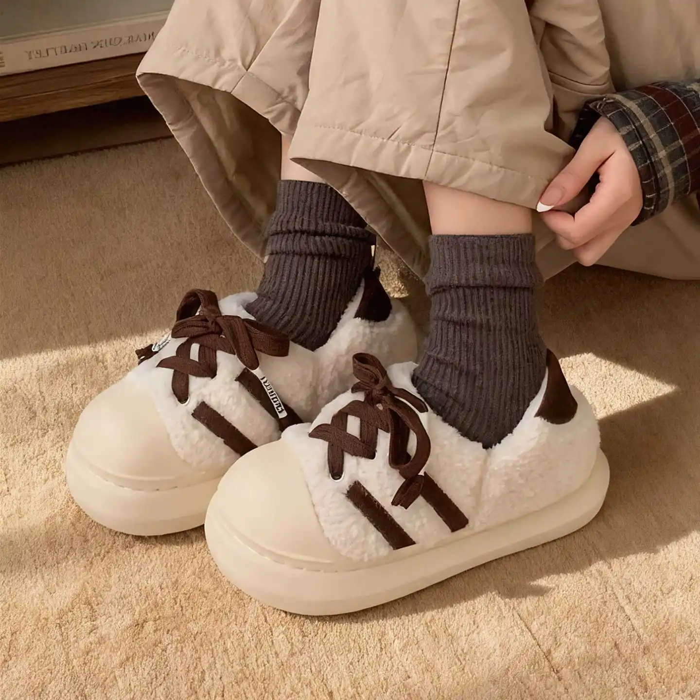 

Warm Casual Fashion Anti-Slip Slip-On Lined Cotton Shoes with Thickened Insoles Women's Soft