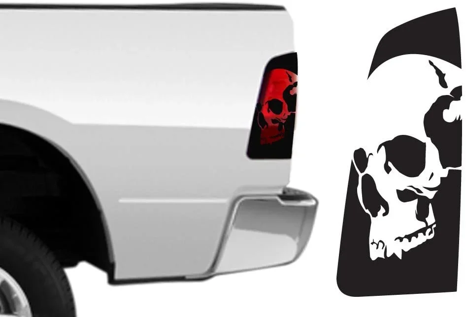 

For Factory Crafts Skull Brakelight Decal Graphics Kit 3M Vinyl Wrap Compatible with Dodge Ram 2009-2018 - Matte Black