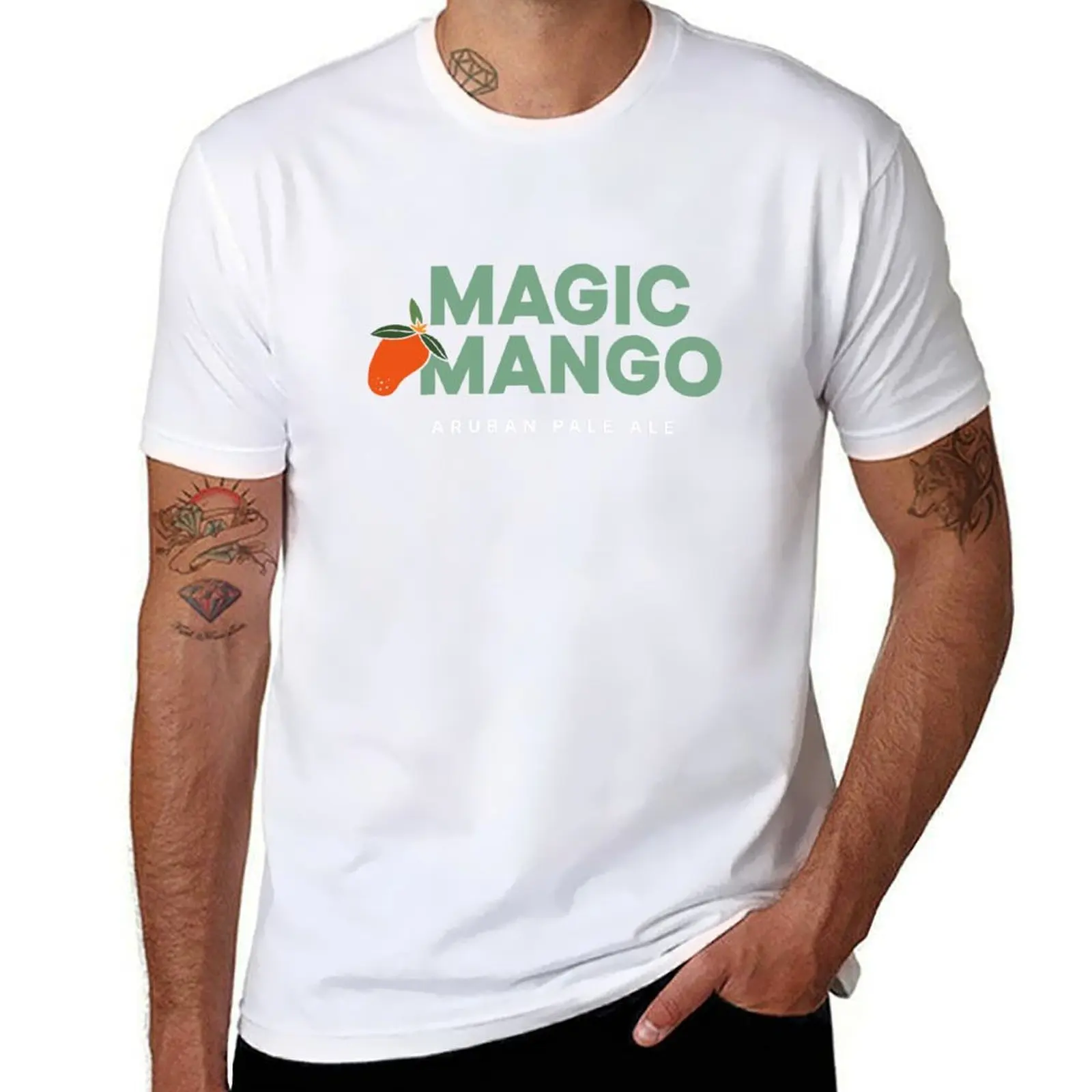 تي شيرت رجالي بشعار Magic Mango تي شيرت برسوم جرافيك تي شيرت رجالي من القطن الثقيل