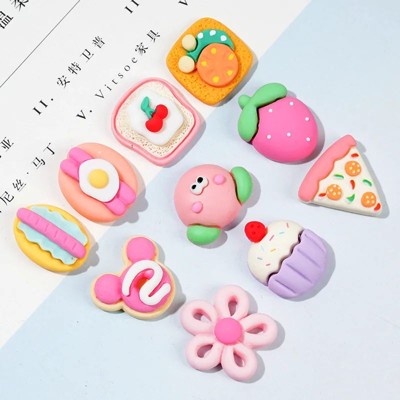 20pcs New Resin Foods Cabochons Flatback Cute Cartoon Cookies Cake Desserts Resins Jewelry Accessories for Girls Headwear DIY