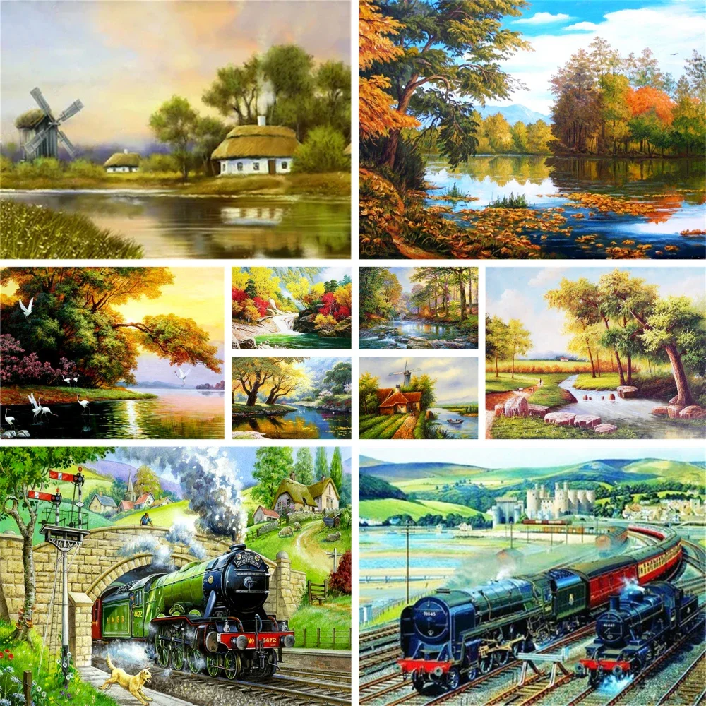 125939 Tree By The River Coloring By Numbers Painting Kit Oil Paints 40*50 Boards By Numbers Home Decor For Kids For Drawing