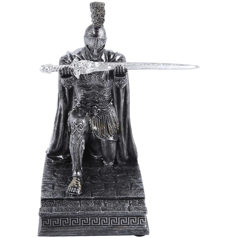 Knight Pen Holder With Helmet Statue Pen Holder Armor Roman Knight With Magnetic Pen Holder Phone Stand Iron Durable Iron Color