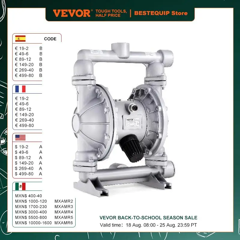 

VEVOR Air Operated Double Diaphragm Pump, 44 GPM Max 115 PSI Air Waste Oil Pneumatic Transfer Pump for Diesel Grease Oil Use