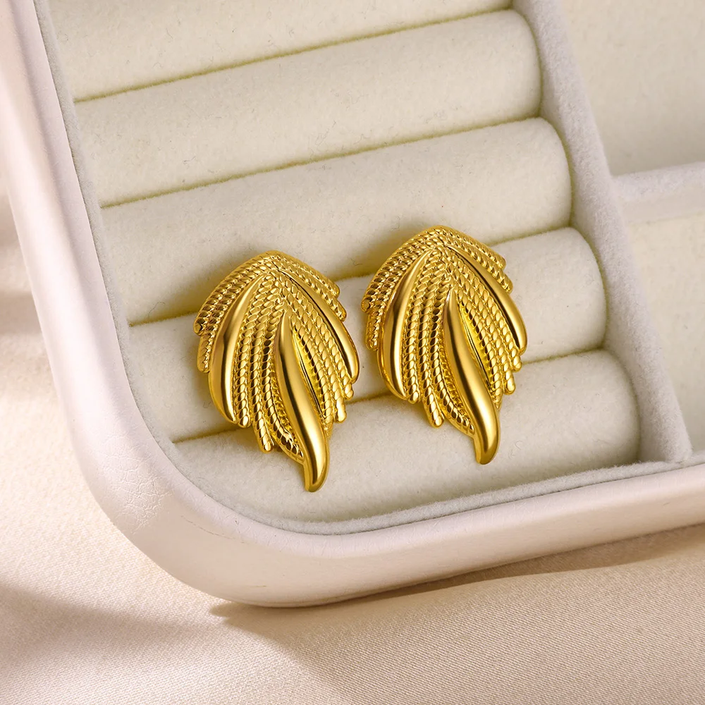 Creative Stainless Steel Weave Feather Earring For Women Irregular Geometry 18 K Gold Color Earrings Jewelry Party Wedding Gifts