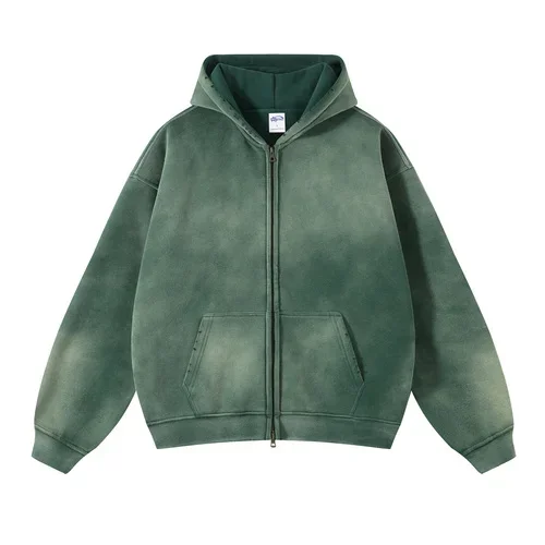 Men's Zip Up Hoodies Tie Dye Washed Double Oversize Cardigan