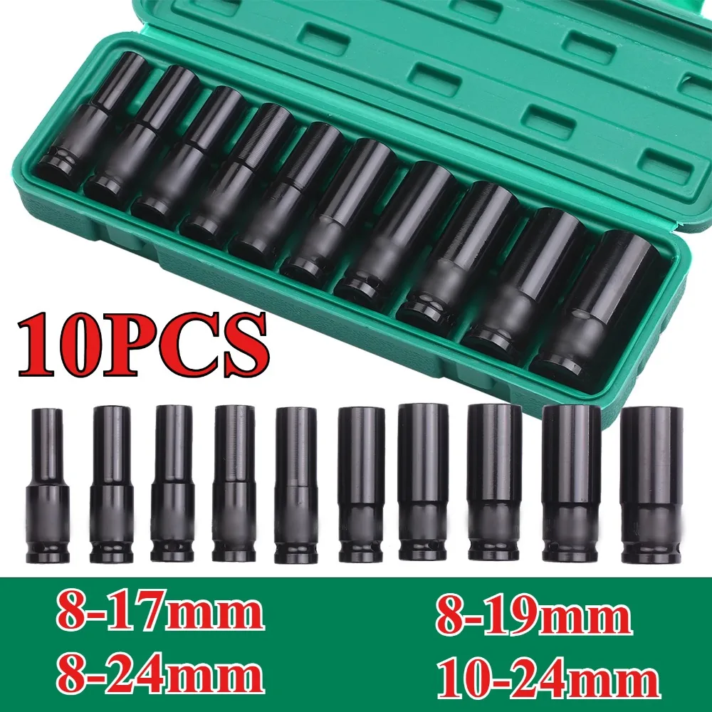 1/2Inch Drive 6-Point Impact Socket Set Drive Metric Wrench Socket Deep Impact Socket Pneumatic Wrench Head Tire Removal Tools
