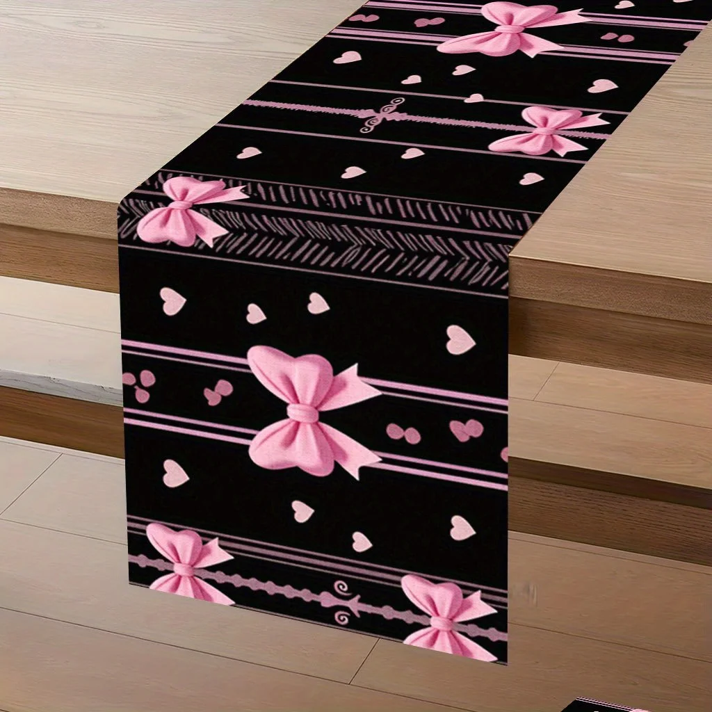 

1 шт. скатерть-дорожка на День святого Валентина с розовым бантом и сердцем на цветном фоне, подходит для ужинов, праздничных мероприятий, семейных встреч, детских мероприятий, тематических кафе, украшения дома, рождественских базаров, уютных чаепитий