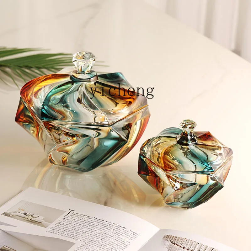 

TQH Creative Crystal Glass Sugar Jar Shaped Dry Candy Jar with Lid Light Luxury Jade Gold Delicate Sugar Box Thickened Storage