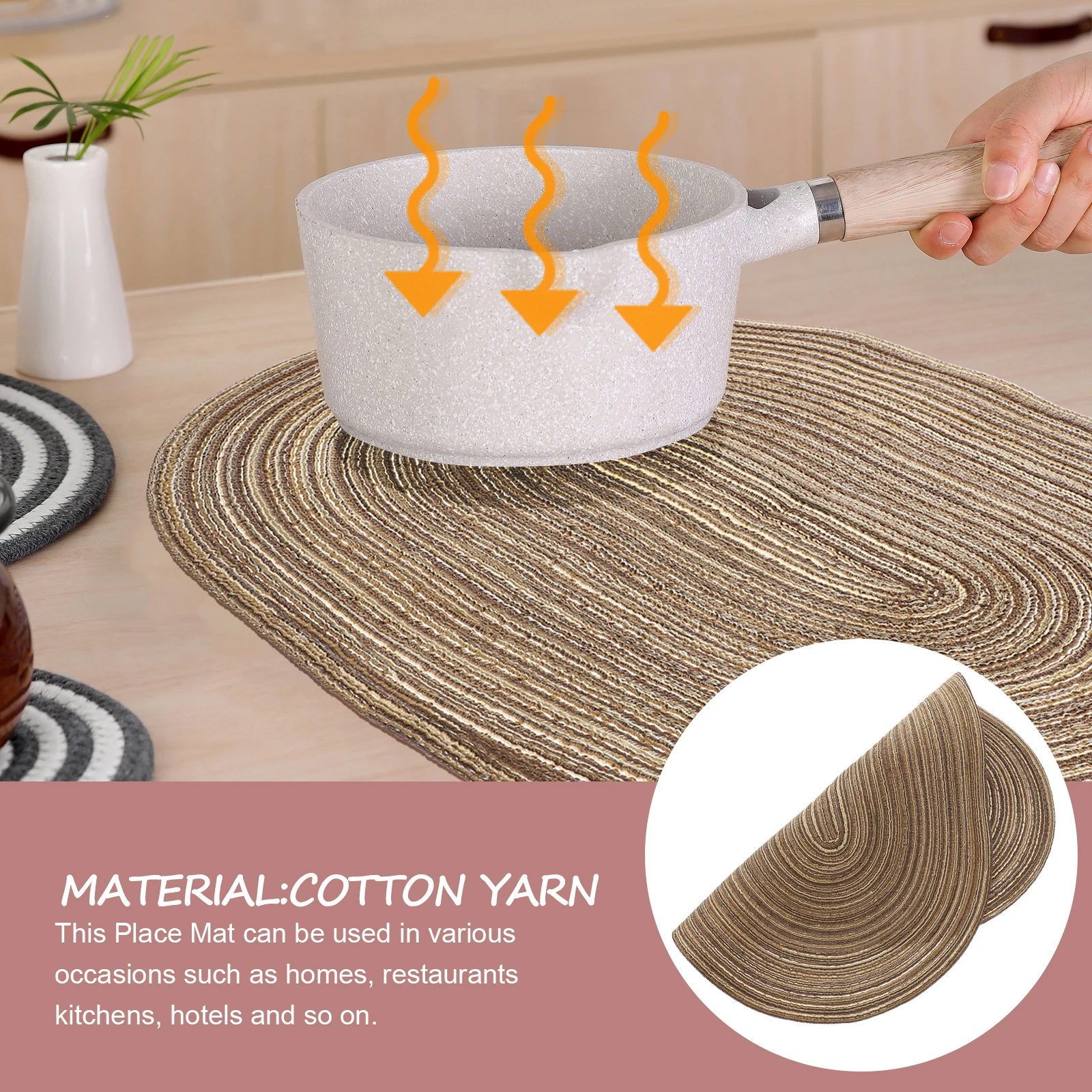 

Woven Placemat 50x35cm Rustic Decor Heat resistant Table Mats Dining Kitchen Anti slip Cutlery Pad Teapot Insulated