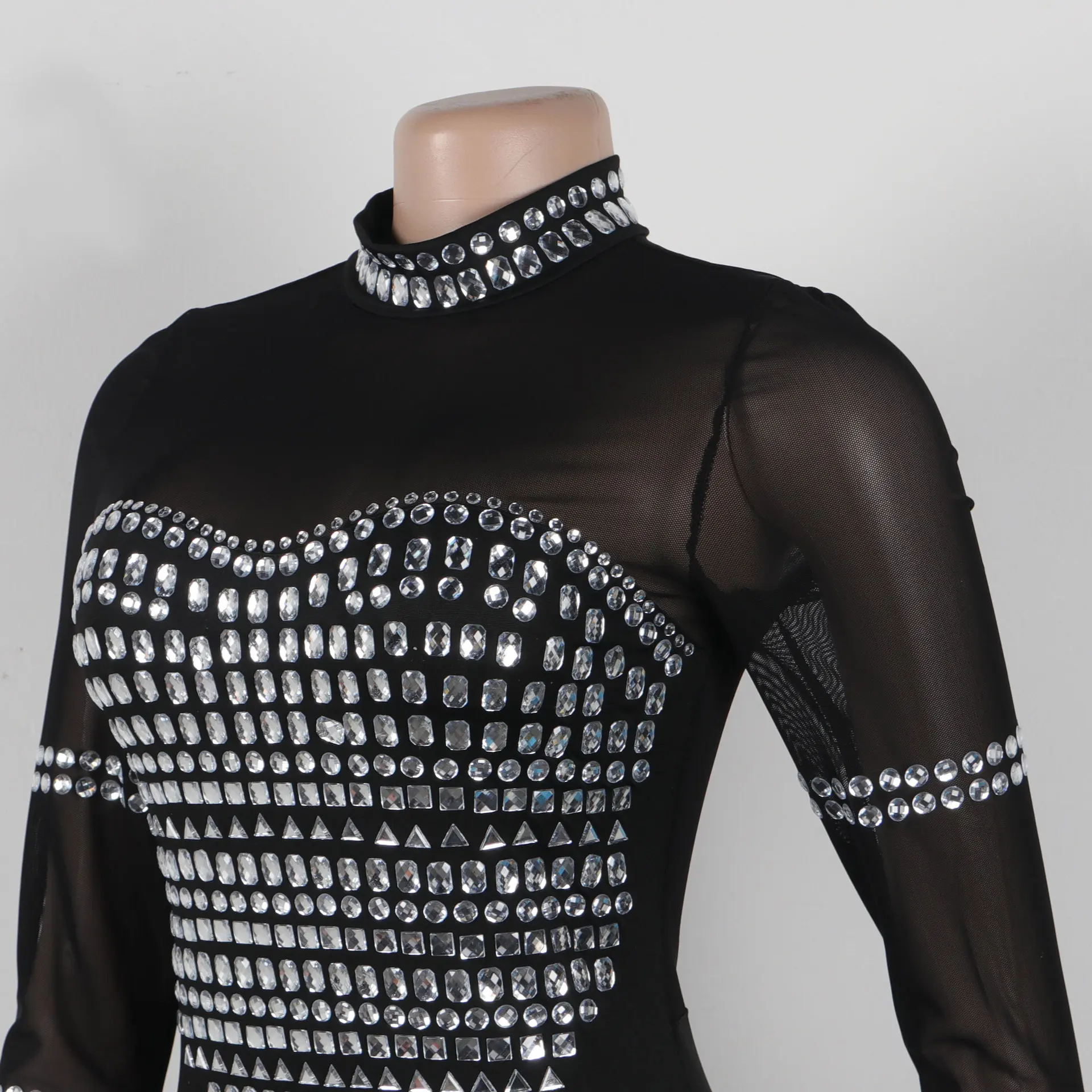 모조 다이아몬드 시스루 원피스 레이디 파티 이브닝 우아한 드레스, 2024 여성 겨울 가을 옷, 럭셔리 섹시 바디콘 롱 드레스