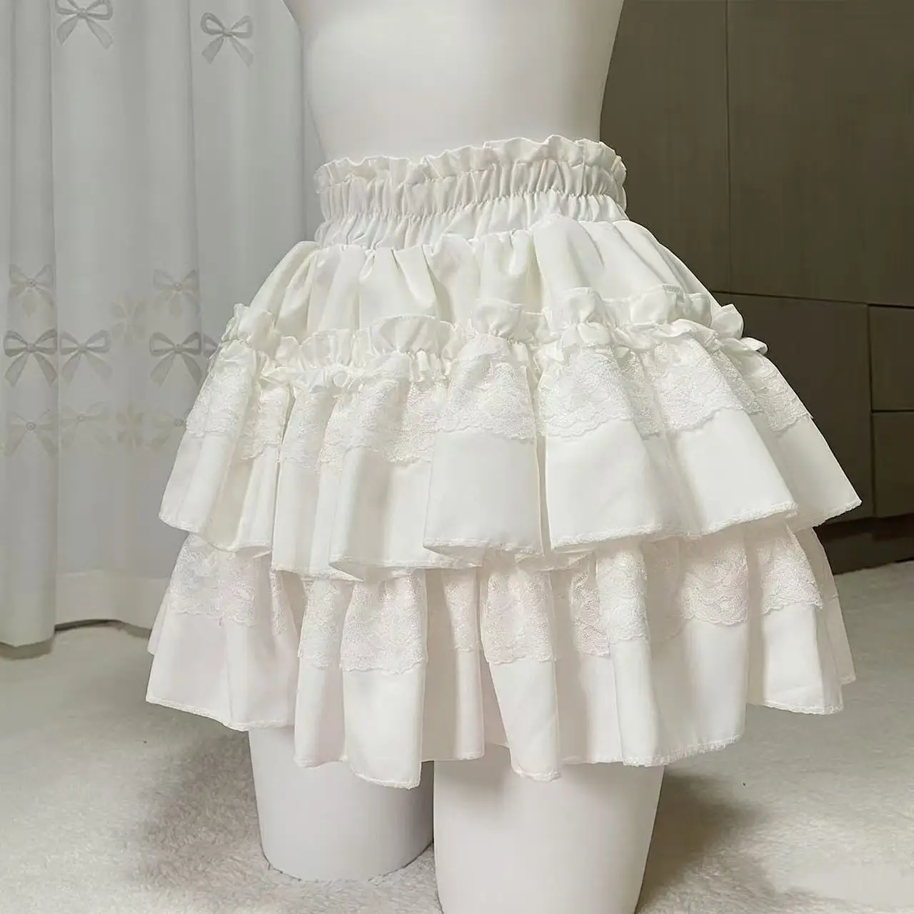 Kawaii Ballet Lolita Skirt Women Sweet Ruffle High Waist Mini Skirt Female Japanese Y2K Cake Skirt Party Fashion Clothing