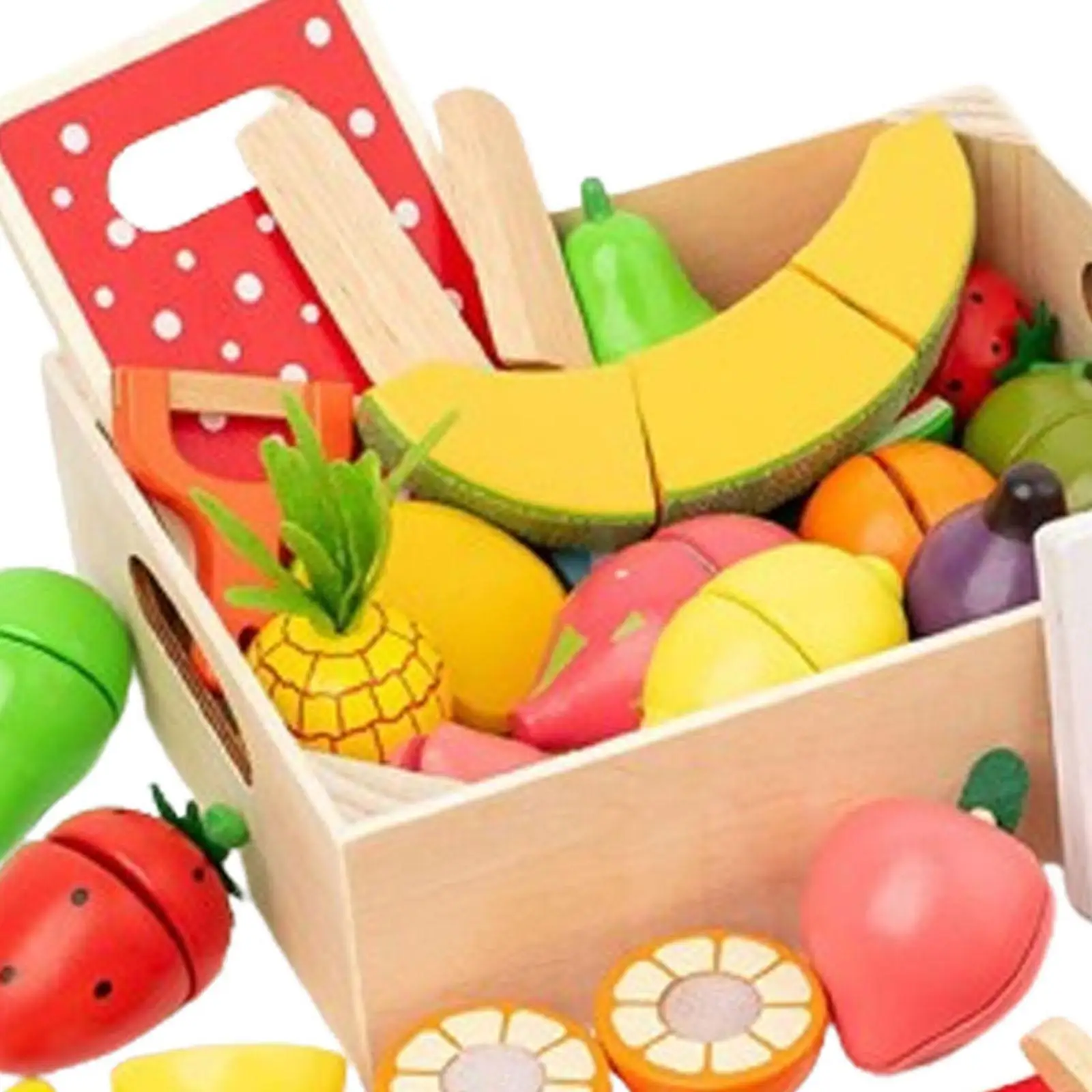 Juego de 19 piezas de cortar frutas y verduras, juego de regalo divertido para el desarrollo de habilidades básicas con caja de madera para niñas de 3 años o más