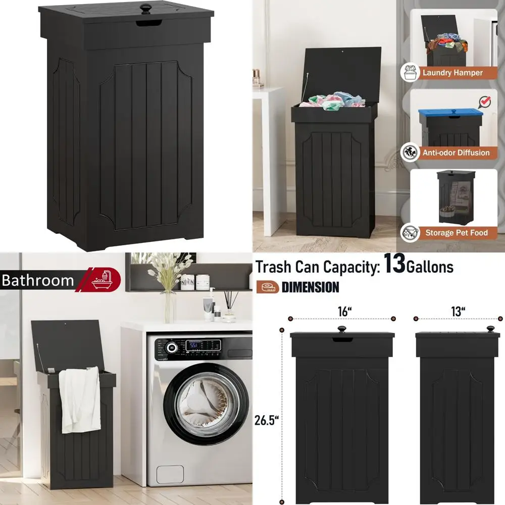 

Sturdy 13 Gallon Kitchen Trash Can with Wooden Recycling Bin and Dog-Proof Design for Home Use