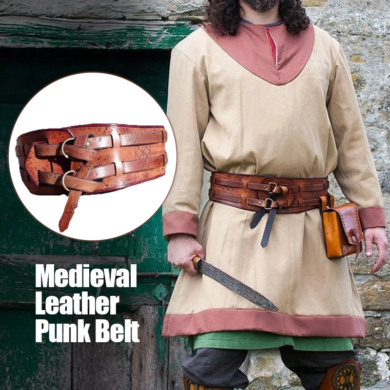 

Steampunk Medieval Warriors Waist Ring Men Retro Renaissance Knight Belt Vintage PU Leather Belt Carnival Cosplay Costumes