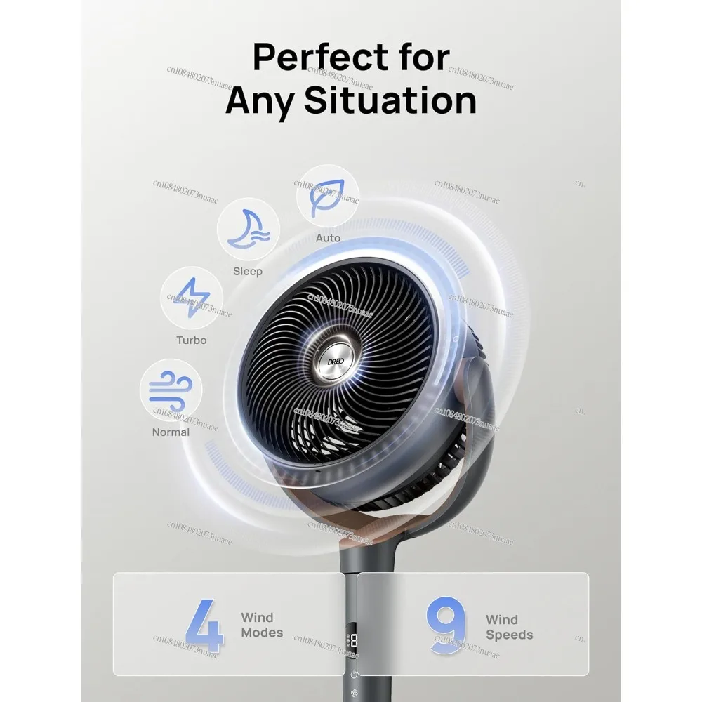 

120° Oscillating Standing Fan for Bedroom, Quiet Floor Fan with DC Motor, 100ft Pedestal Fans for Room,9 Speeds,4 Modes,9H Timer