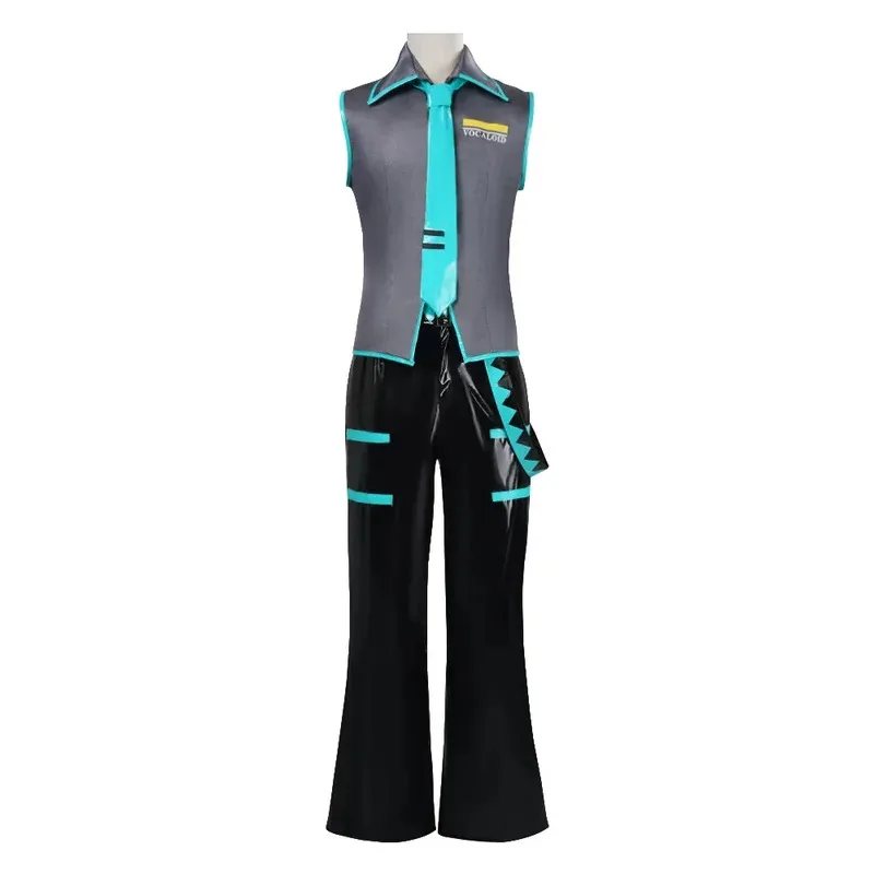 

2025 yiyi2025yiyiMikuo Male Miku Cosplay Costume Uniform Anime Clothes Black PU Leather Jacket Pants Fancy Halloween Party Outfi