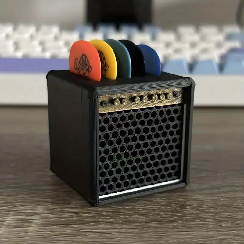 Caixa de Armazenamento para Palhetas de Guitarra, Suporte Vintage em Formato de Caixa de Som, Porta-Palhetas Portátil, Presente para Entusiastas de Guitarra
