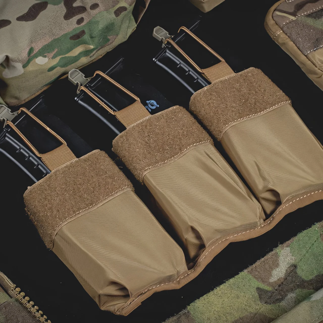 Wosport DOPE 7.62 Triple Mag Pouch Cordura Kangaroo Insert Velcro Hook Loop Mount Elastic Retention Drainage Holes Airsoft Vest