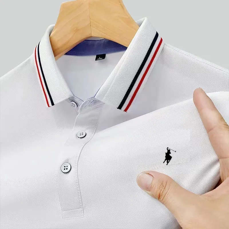 Polo de manga corta para hombre, camisa de marca con bordado auténtico, versátil, ligera, de lujo, superventas, verano, 2024