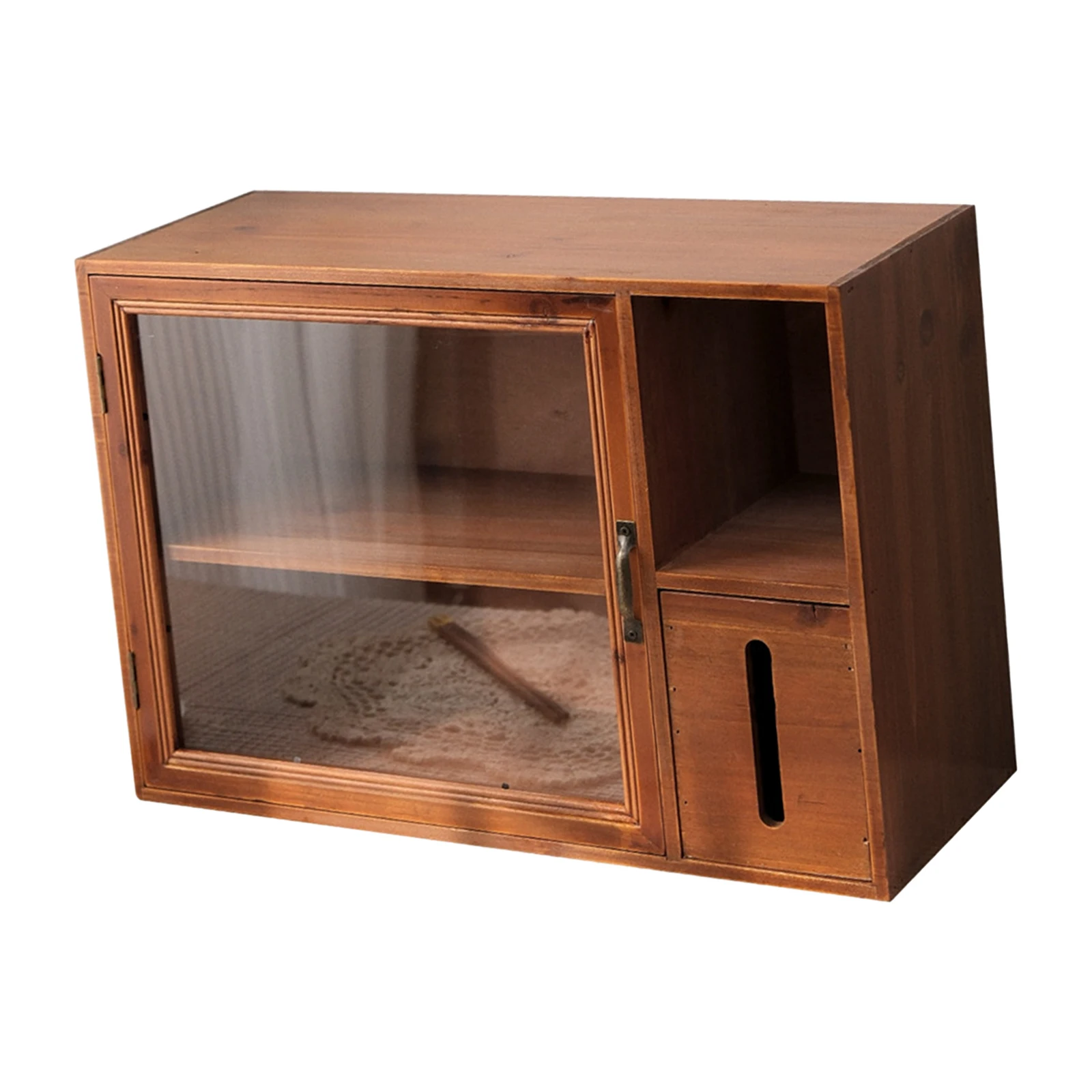 Desktop Storage Cabinet With Door Storage Rack Retro Double-Layer Wooden Tea Set Desktop Storage Box Cup Dust-Proof Cabinet